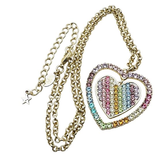 Kirks Folly Womens Necklace Gold Tone Crystal Rainbow Love Heart - Picture 4 of 4